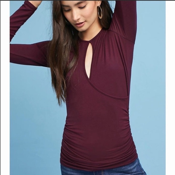 ANTHROPOLOGIE Joanie Cutout Keyhole Top Tee NWT Wine Purple long sleeve Anthro - Picture 4 of 8